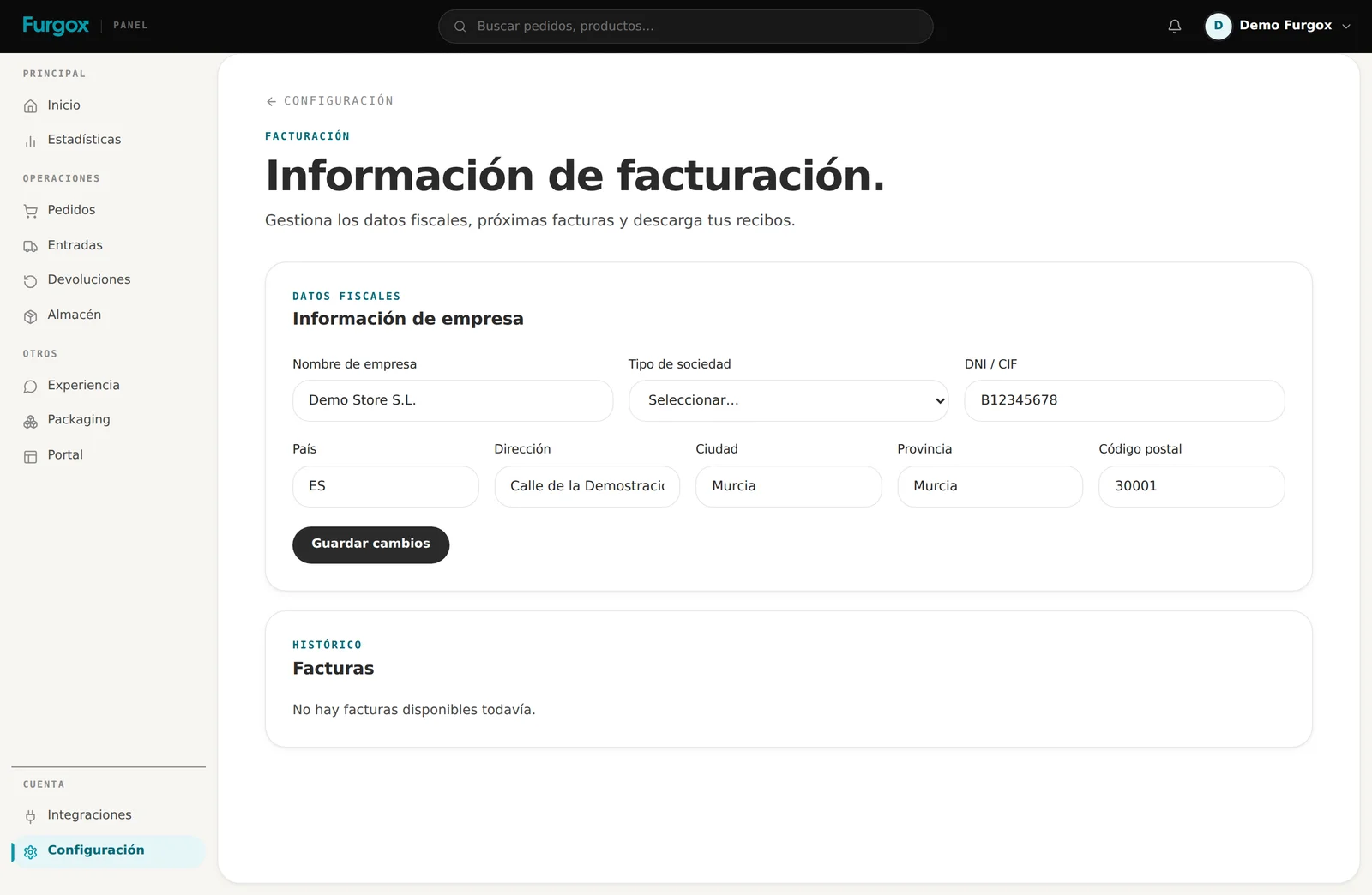 Datos fiscales y descarga de facturas