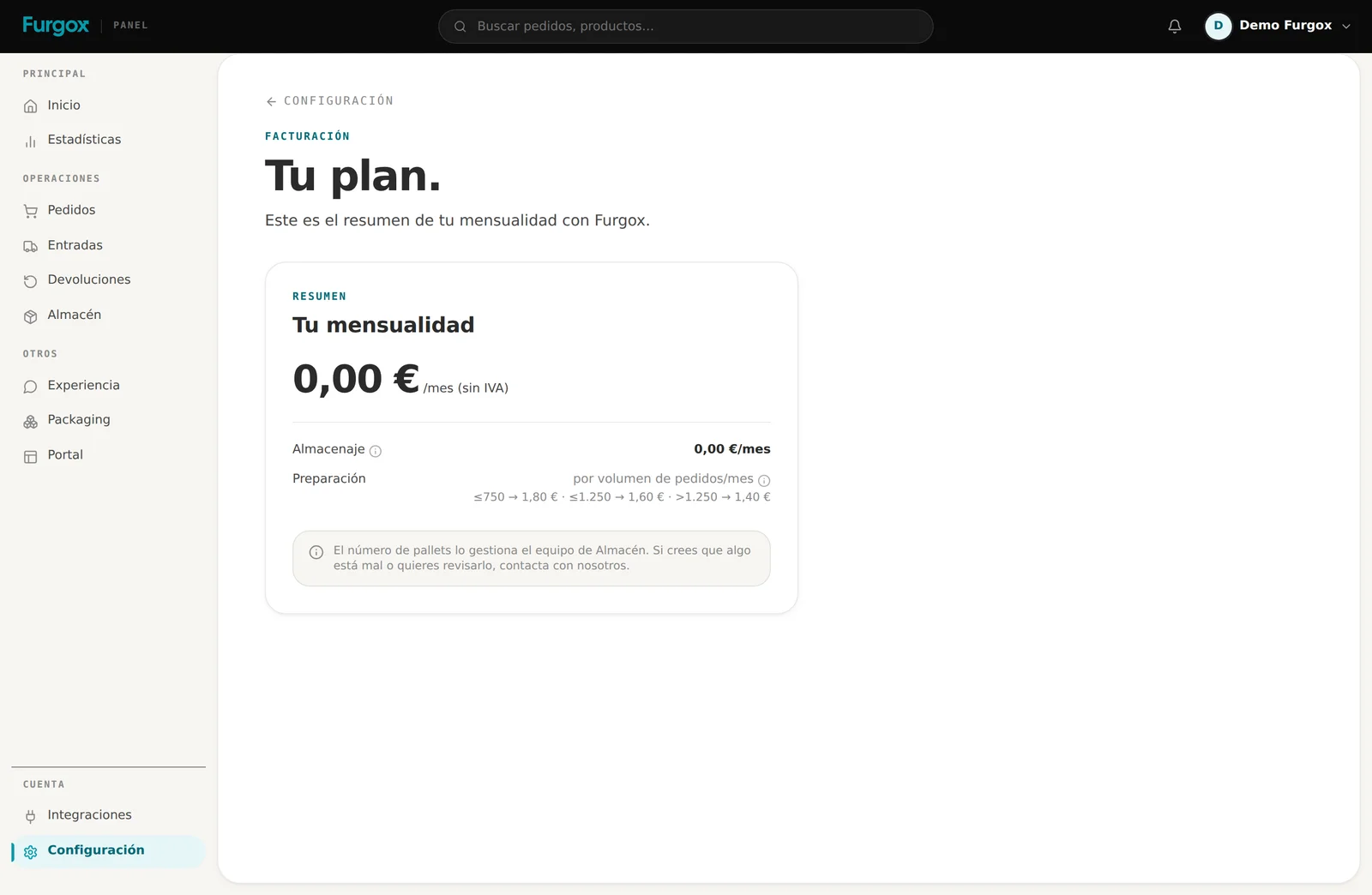 Pantalla Tu plan con el resumen de la mensualidad