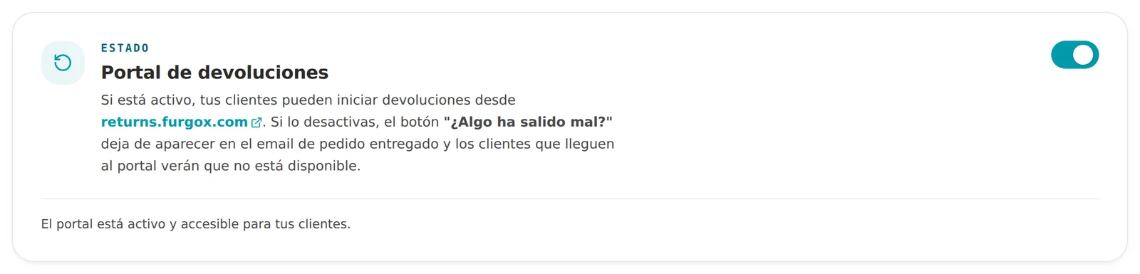 Interruptor de activación del portal de devoluciones