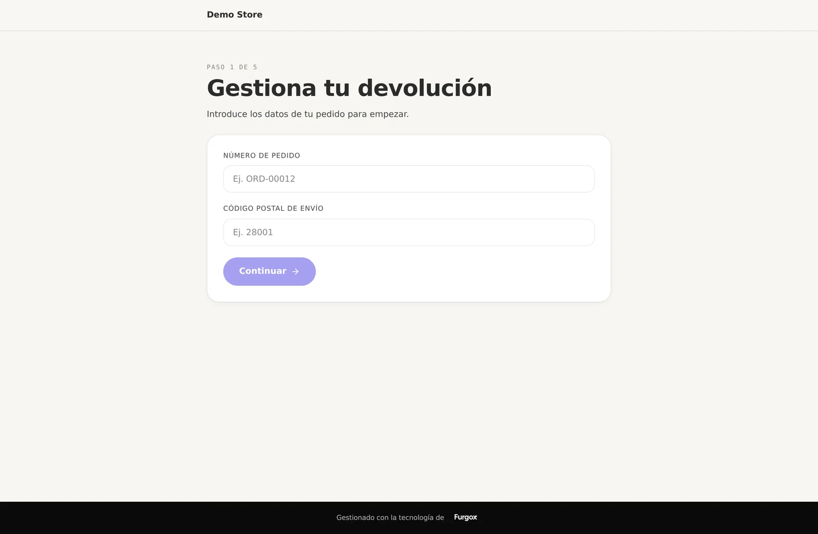Portal de devoluciones con la marca del cliente